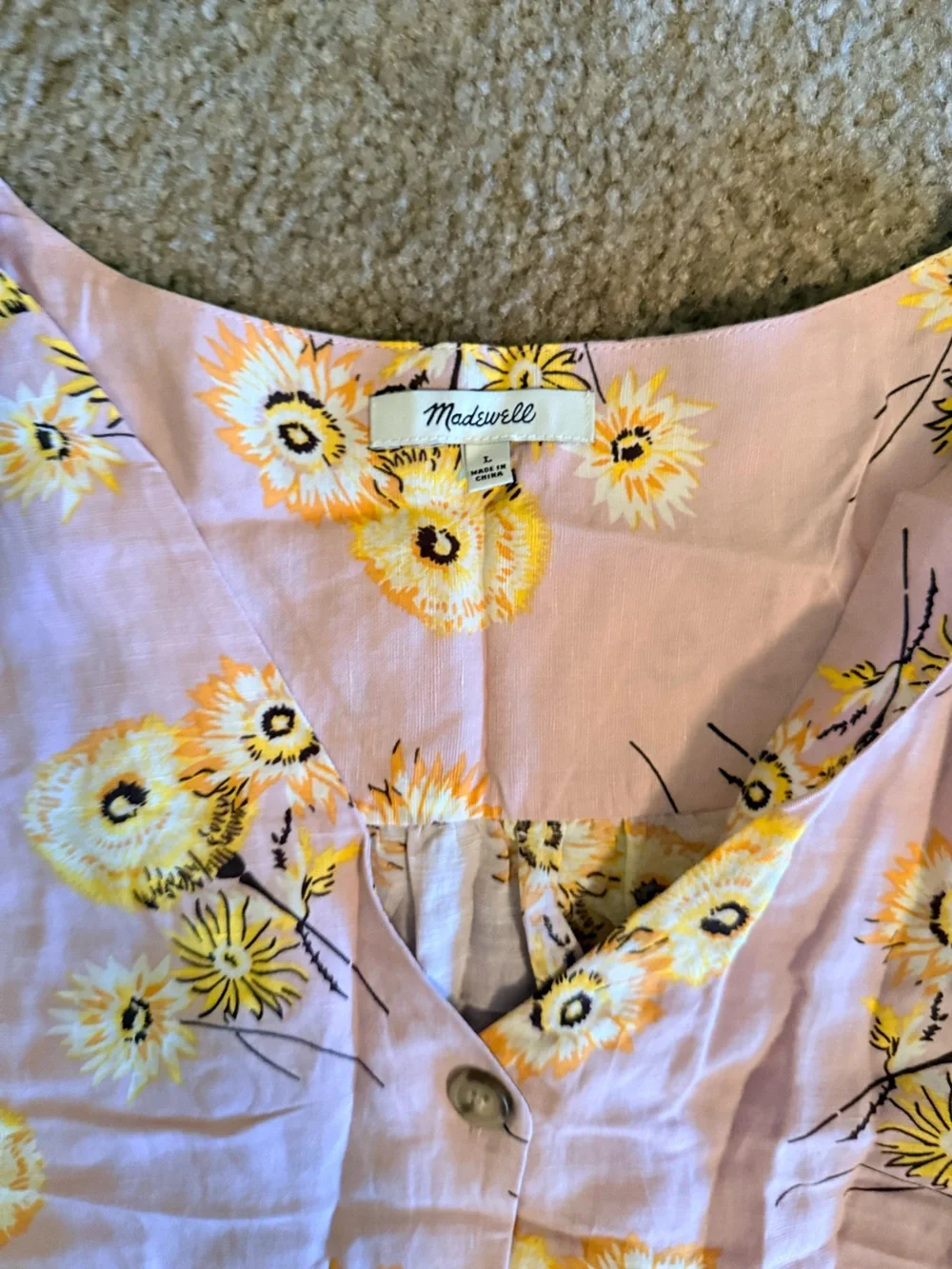 Madewell Plaza Floral Button-Front V-Neck Top linen blend sz L - Picture 3 of 5